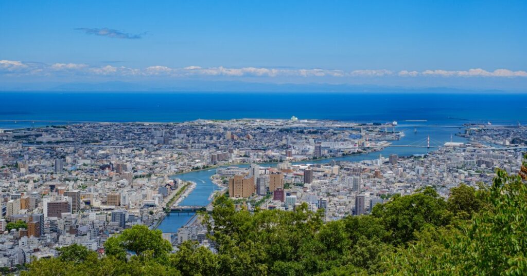 徳島市街と吉野川と海を望む高台からの絶景